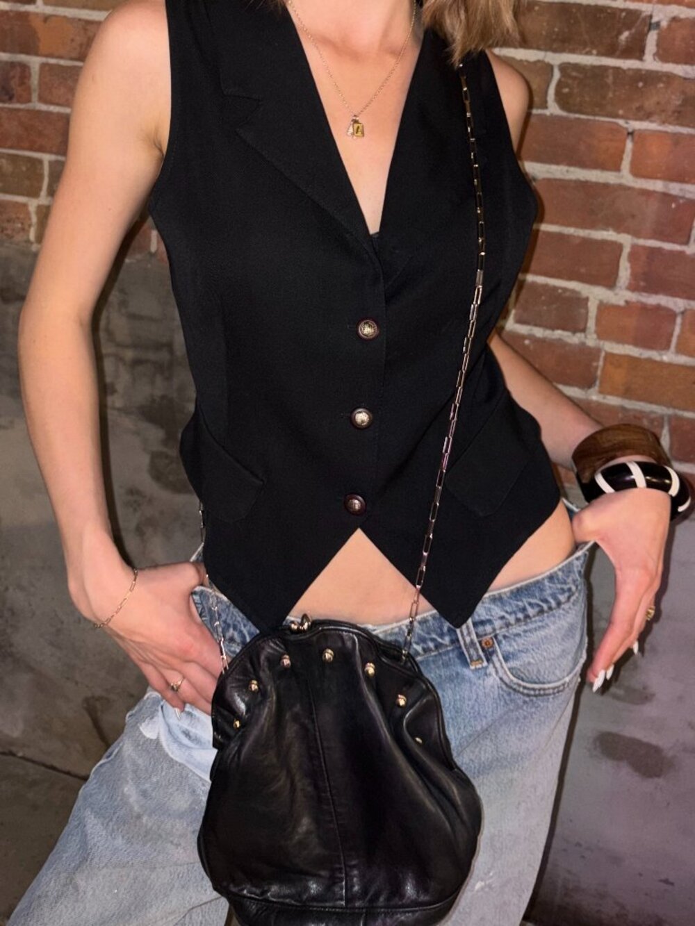 Vintage Ande Leather Studded Purse with Chain